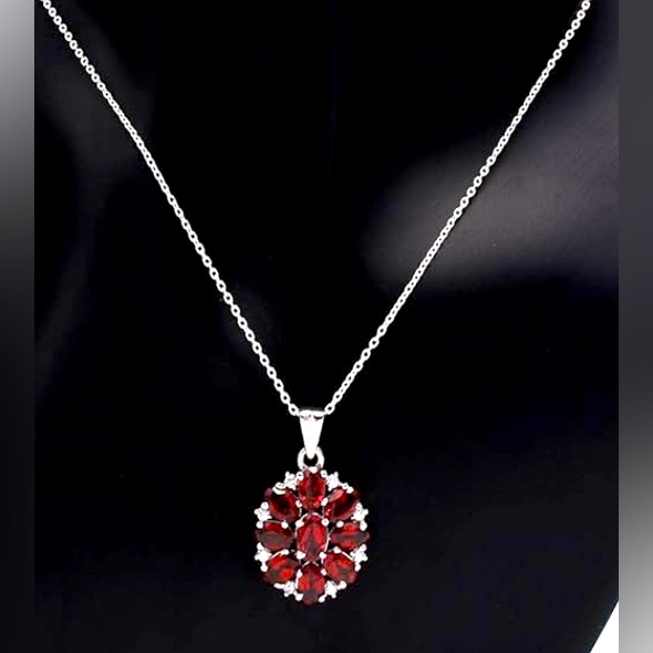 Gorgeous Nordstrom 925 Silver Garnet Flower Necklace